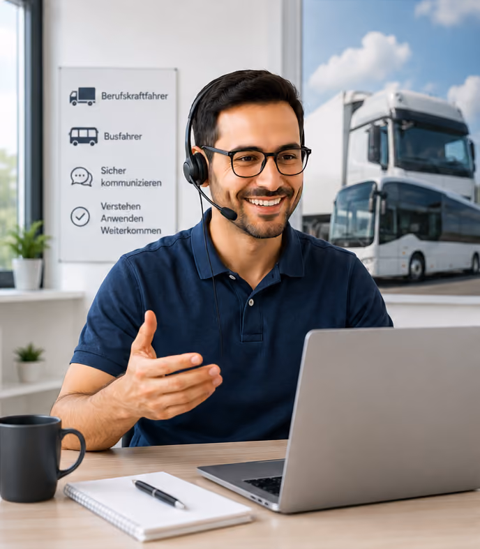Online-Sprachkurs für Berufskraftfahrer und Busfahrer – AZAV-zertifizierte Vorbereitung auf den Güter- und Personenkraftverkehr
